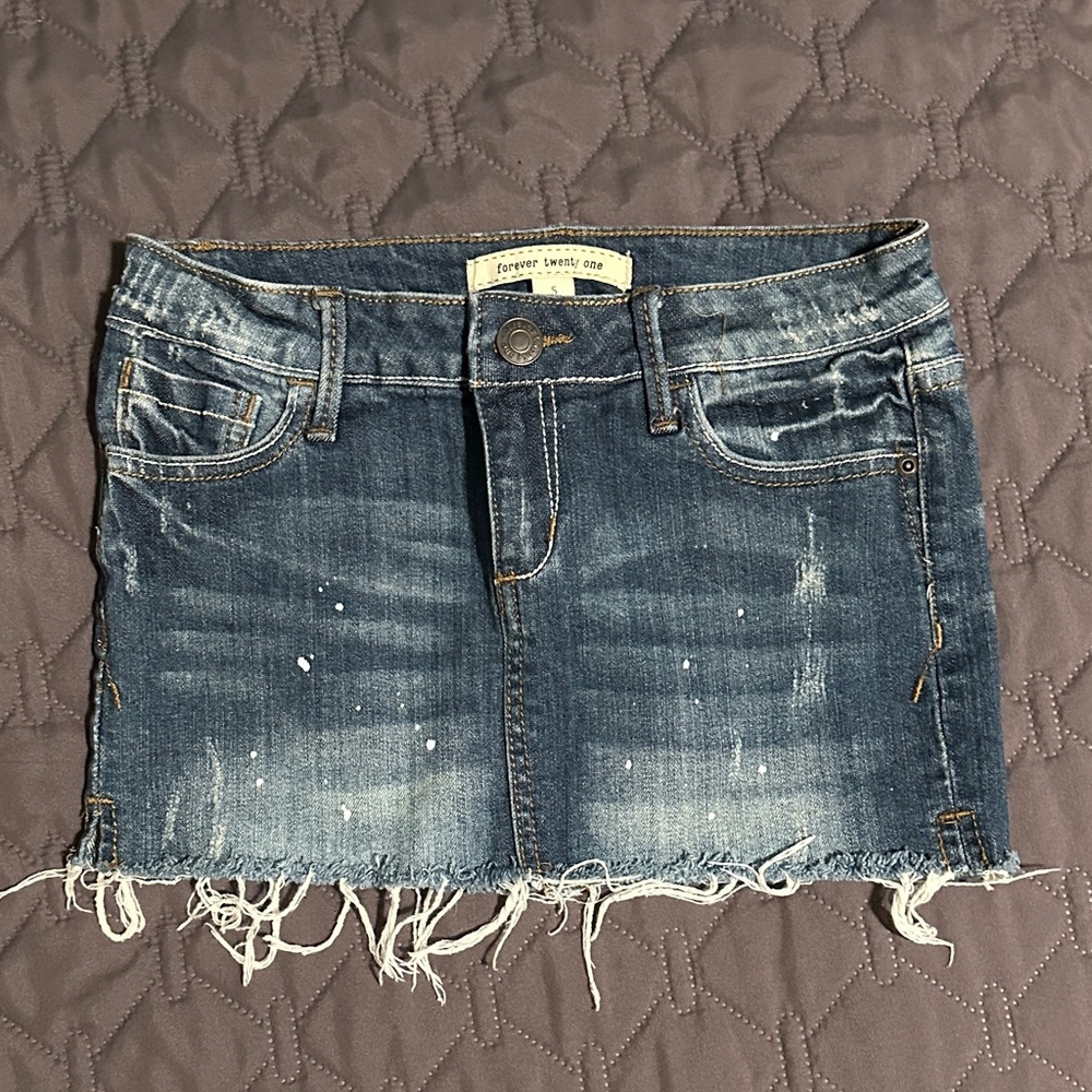 Forever 21 Distressed Blue Denim Mini Skirt